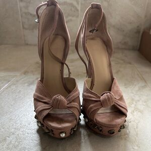 Guess Blush Pink Knotted Platform Heels with Ankle Ties